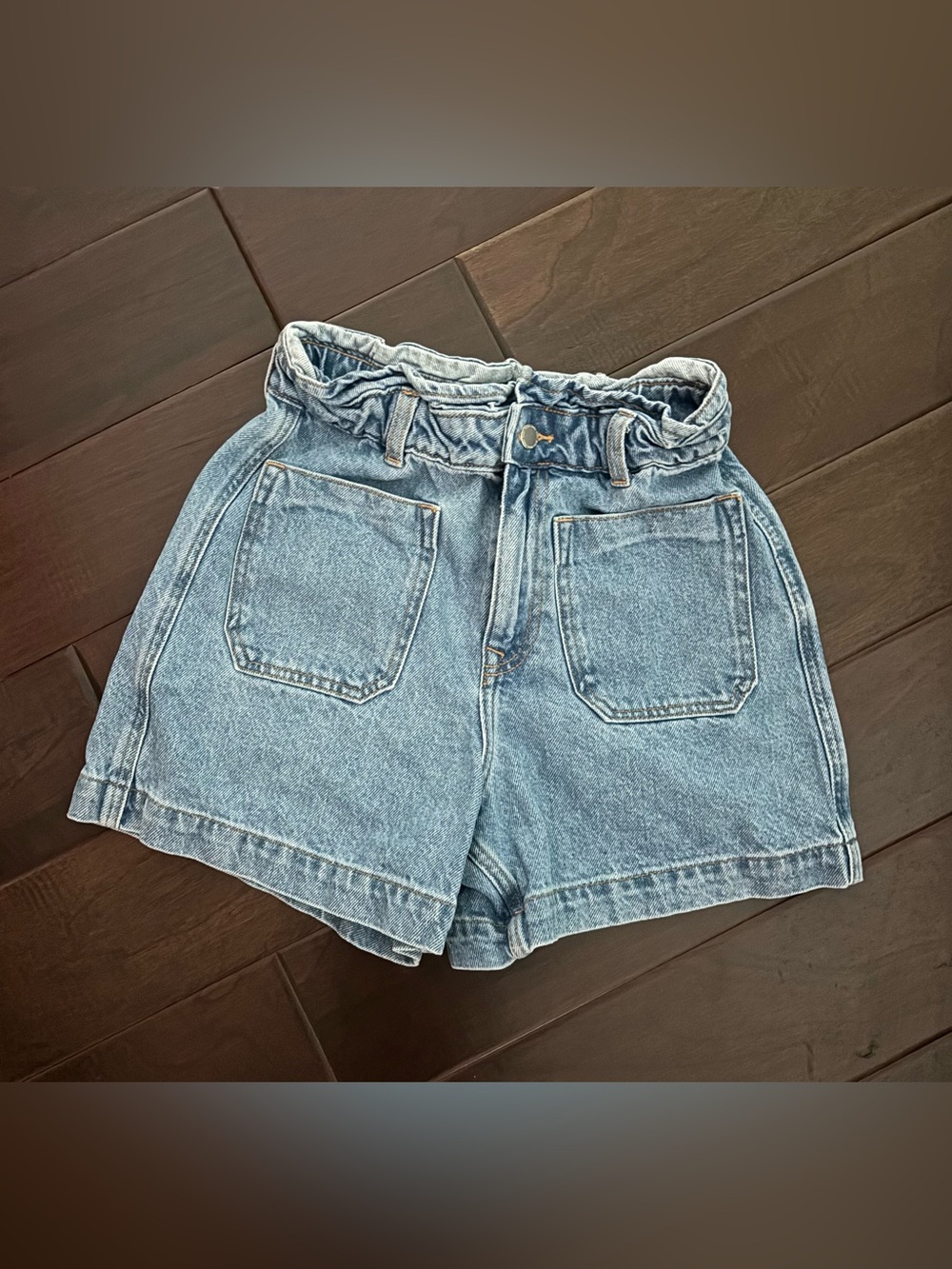 ZARA High Waisted Denim Shorts Paperbag‎ Waist Front Pockets - Size 4